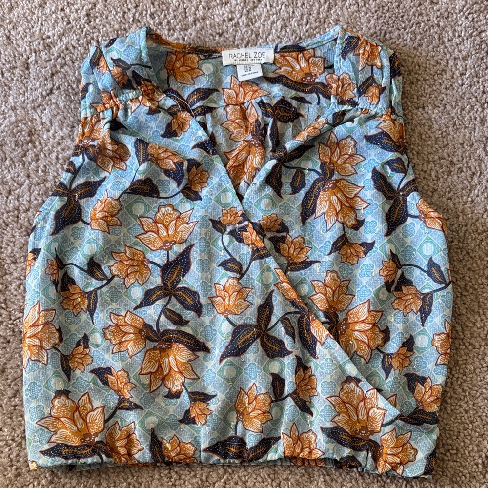 Rachel Zoe Floral Blouse - Blue and Orange